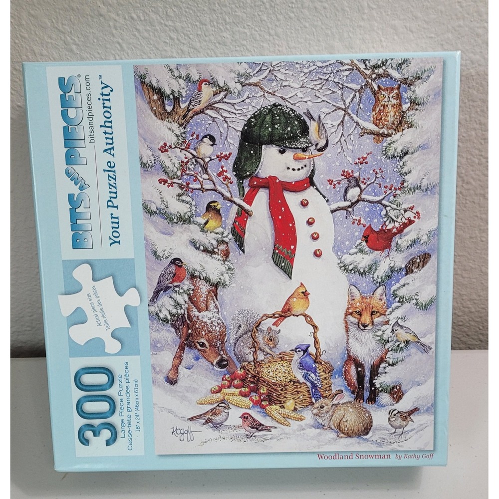 Bits and Pieces Woodland Snowman Jigsaw Puzzle 300 Large Piece Winter Kathy Goff